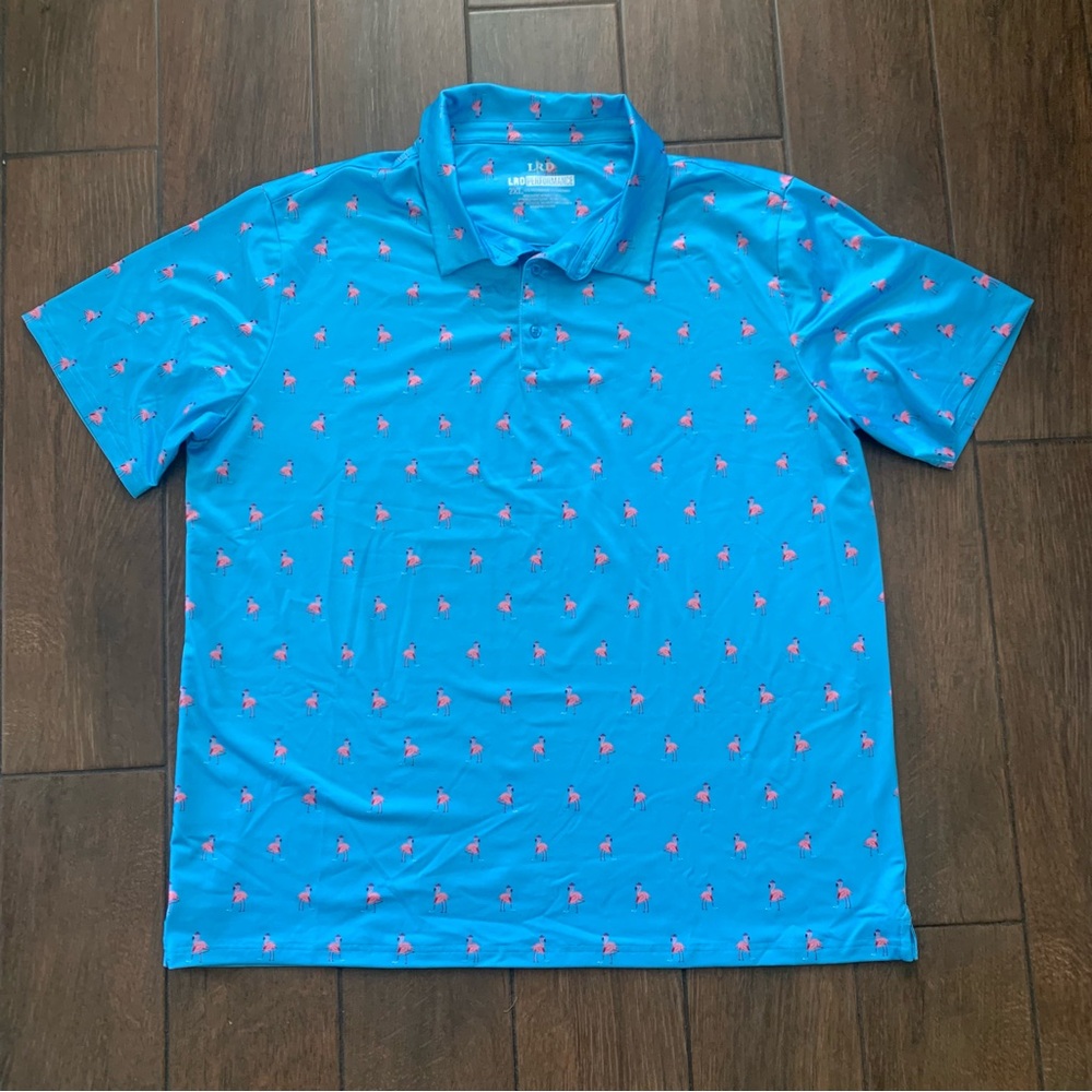 Tropical Flamingo Blue Golf Performance Shirt by LRD Performance 2XL Stretch
